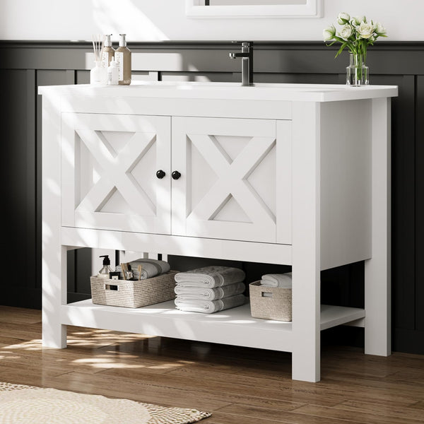 36-Inch Farmhouse Bathroom Vanity with Ceramic Sink