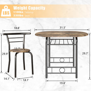 3-Piece Round Dining Table and Chair Set with Wine Rack