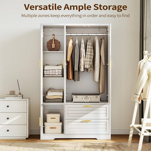 Mirrored Armoire Wardrobe Closet with Drawers