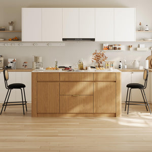 Kitchen Island with Sintered Stone Top and Wood Storage Cabinet