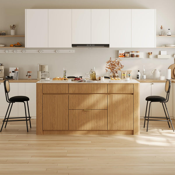 Kitchen Island with Sintered Stone Top and Wood Storage Cabinet