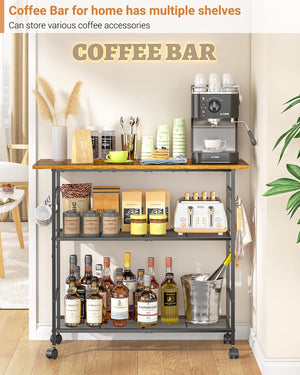 3-Tier Rolling Kitchen Island Cart with Lockable Wheels