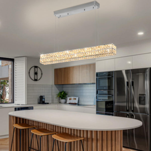 40" Rectangle Crystal Chandelier – Dimmable LED Linear Pendant Light
