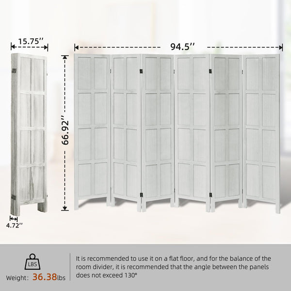 6-Panel Wood Room Divider Folding Privacy Screen