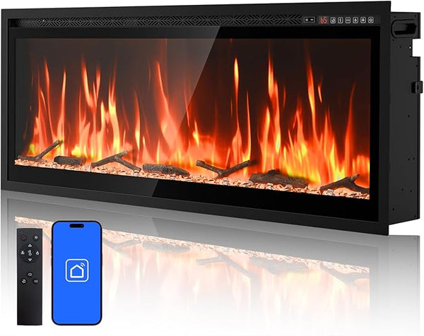 60" Smart Electric Fireplace – Wall Mount or Recessed, App & Voice Control