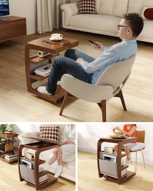 C-Shaped Rolling Side Table with Adjustable Desktop