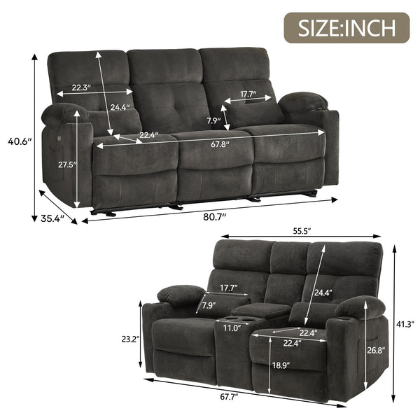 Power Reclining Sofa & Loveseat Set with Massage
