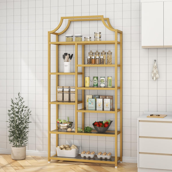 8-Shelf Tempered Glass Etagere Bookcase – Gold