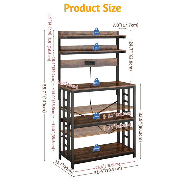 5-Tier Kitchen Baker's Rack with Power Outlet & LED Lights