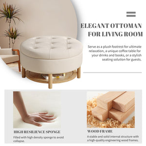 Round Velvet Storage Ottoman with Lift-Off Lid