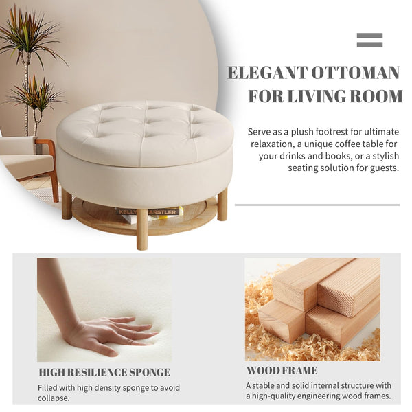 Round Velvet Storage Ottoman with Lift-Off Lid