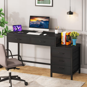 Computer Desk with 5 Drawers and Reversible File Cabinet