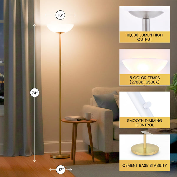 LED Floor Lamp – 10000 Lumen, 75W Dimmable, 5 Color Temps, 85+ CRI