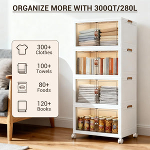 4-Tier Stackable Storage Cabinet with Magnetic Doors & Wheels