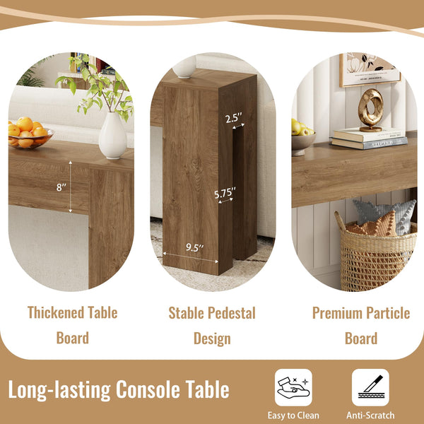 79-Inch Farmhouse Console Table with Wooden Double Base