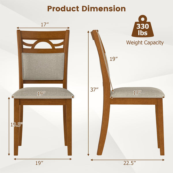 Farmhouse Dining Chairs Set – Solid Rubber Wood, Upholstered Fabric Seat