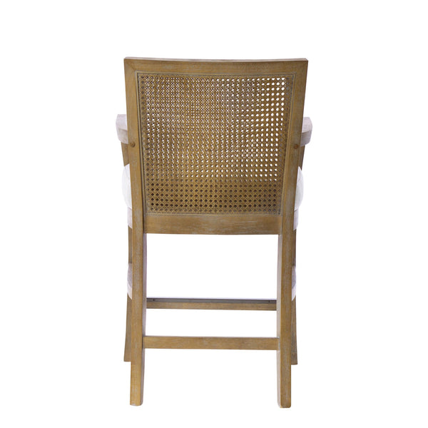 Rattan Back Counter Height Bar Stool – Upholstered Farmhouse Design