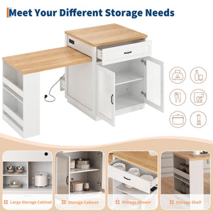 Extendable Kitchen Island with Storage & Power Outlet