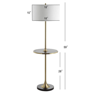 59" Floor Lamp with Integrated Wood Side Table – Black & Brass Gold