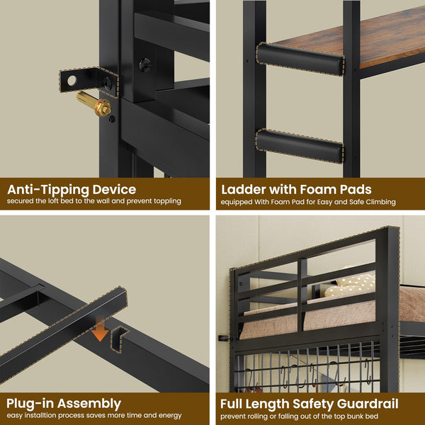 L-Shaped Twin Over Twin Bunk Bed with Storage, Desk & LED Lights