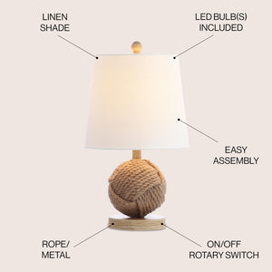 18" Natural Monkey Fist Rope Ball LED Table Lamp