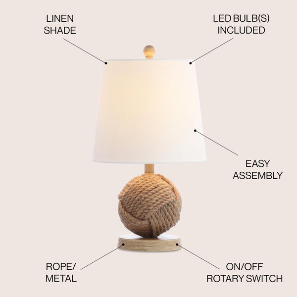 18" Natural Monkey Fist Rope Ball LED Table Lamp
