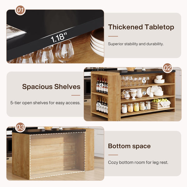 55" Kitchen Island with Storage and 5-Tier Shelves