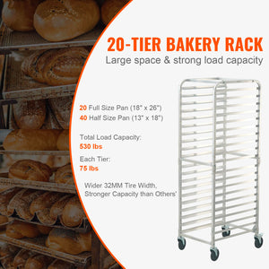 Commercial Bun Pan Rack with Brake Wheels — 10 or 20-Tier