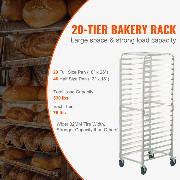 Commercial Bun Pan Rack with Brake Wheels — 10 or 20-Tier