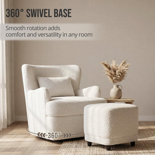 360° Swivel Wingback Accent Chair with Ottoman