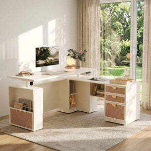 63" L-Shaped Electric Standing Desk with File Cabinet