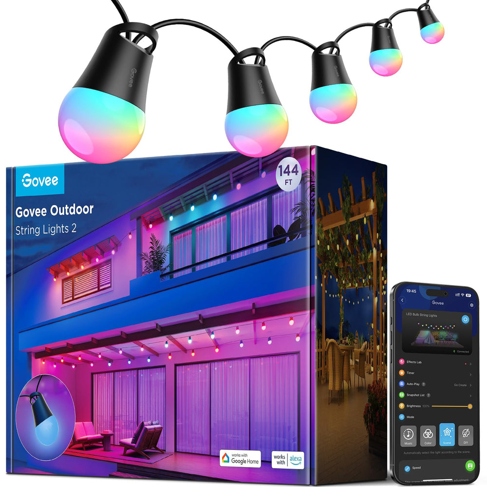 Smart Outdoor String Lights RGBICW LED Bulbs – App & Voice Control