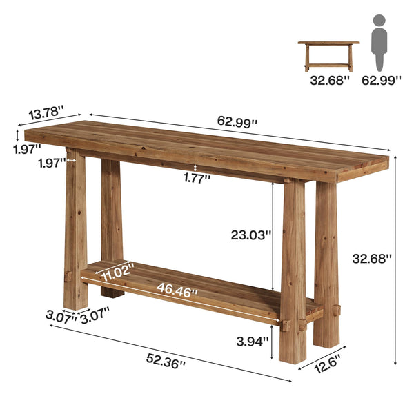 63" Farmhouse 2-Tier Solid Wood Console Table