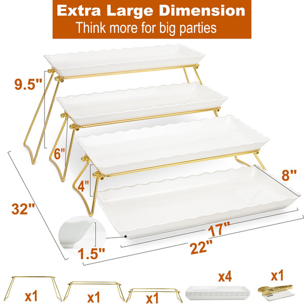4-Tier Serving Tray Set with Stand – Wave Edge Melamine Platters