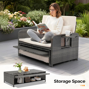 Patio Daybed with Storage Ottoman & Adjustable Backrest