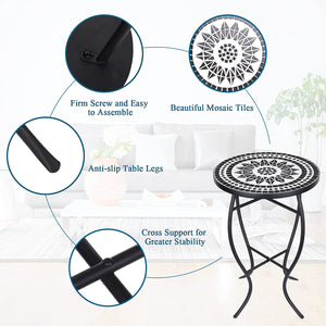Round Mosaic Outdoor Side Table with Metal Frame