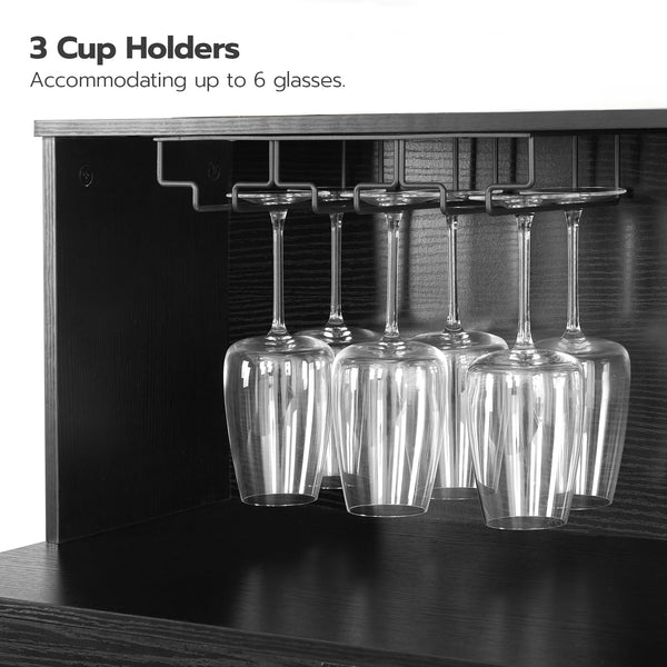 Wine Bar Cabinet with LED Light & Power Outlets