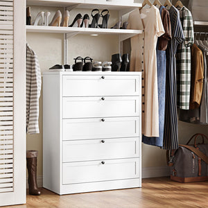 5-Drawer Metal Dresser – White Steel Chest of Drawers