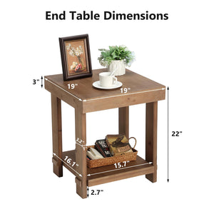 Solid Wood End Table Set of 2 with 2-Tier Storage