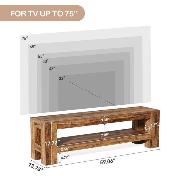 Tribesigns 59" TV Stand for 55/60/65/75-Inch TVs, Rustic Media TV Console with Storage Shelve, Entertainment Center Television Stand for Living Room, Bedroom (Brown)