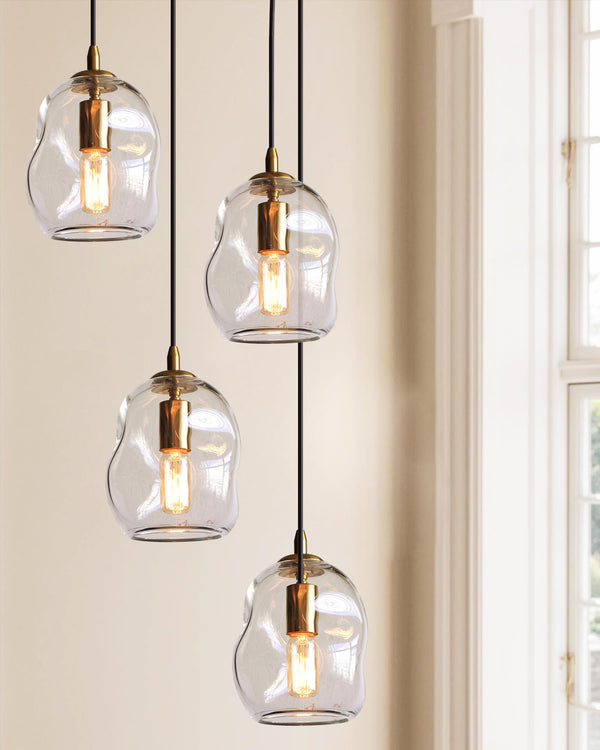 Clear Glass Globe Pendant Lights with Brass Hardware