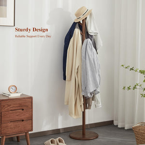 Ash Wood Freestanding Coat Rack with 6 Hooks – Walnut Brown