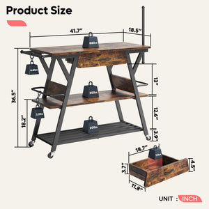 48-Inch Mobile Coffee Cart with Storage Drawer and Lockable Wheels