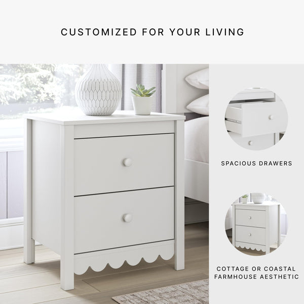 2-Drawer Nightstand with Scallop Design – Matte Finish