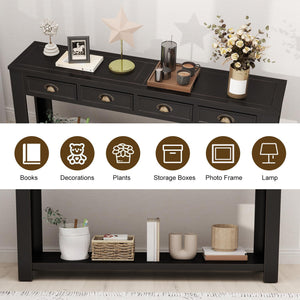 60" Console Table with 4 Drawers & Open Shelf
