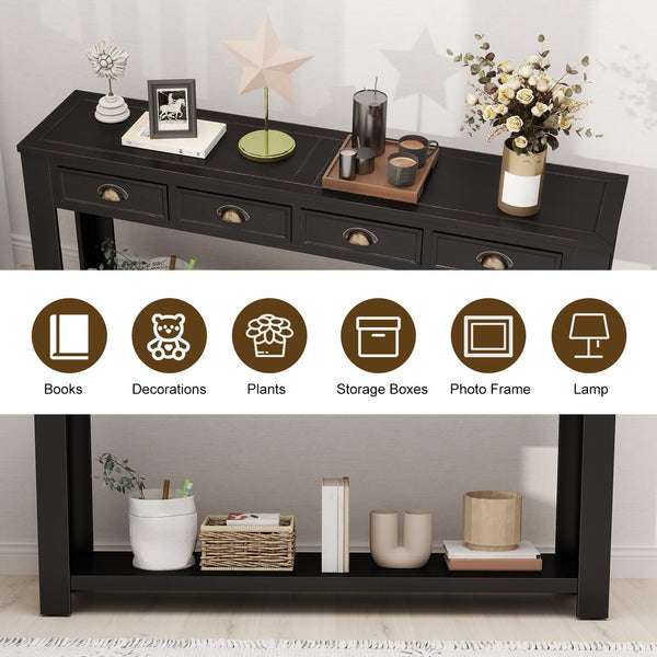 60" Console Table with 4 Drawers & Open Shelf