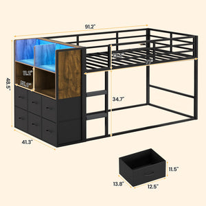 Twin Over Twin Bunk Bed with Storage & LED Lights