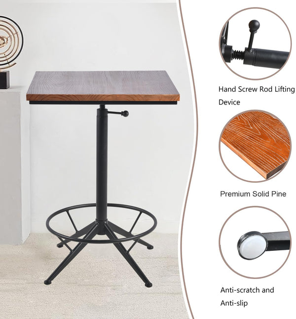 Height-Adjustable Square Bar Table – Black