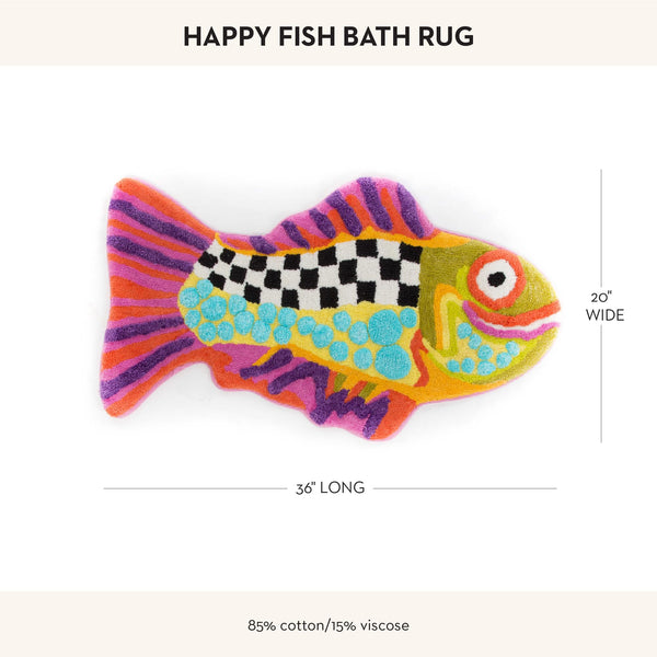 Happy Fish Oval Bath Rug – Cotton Pile Weave, 36" x 22"