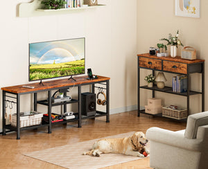 TV Stand with Power Outlets & Open Storage Shelves for 55 Inch TVs